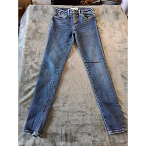 Flying Monkey Women Blue High Rise Button Fly Skinny Jeans Y3824 Size 25